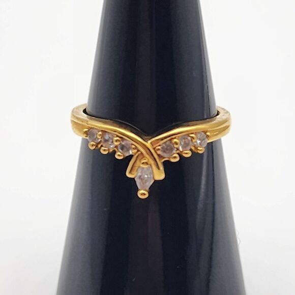 Vintage Nevada Silver Mine Gold Tone & Clear CZ Tiara Ring (7) - Picture 1 of 7